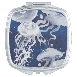 Jellyfish on Navy Background Makeup Mirror
