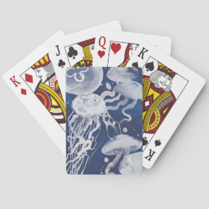 Jellyfish on Navy Background Poker Cards