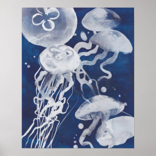 Jellyfish on Navy Background Poster