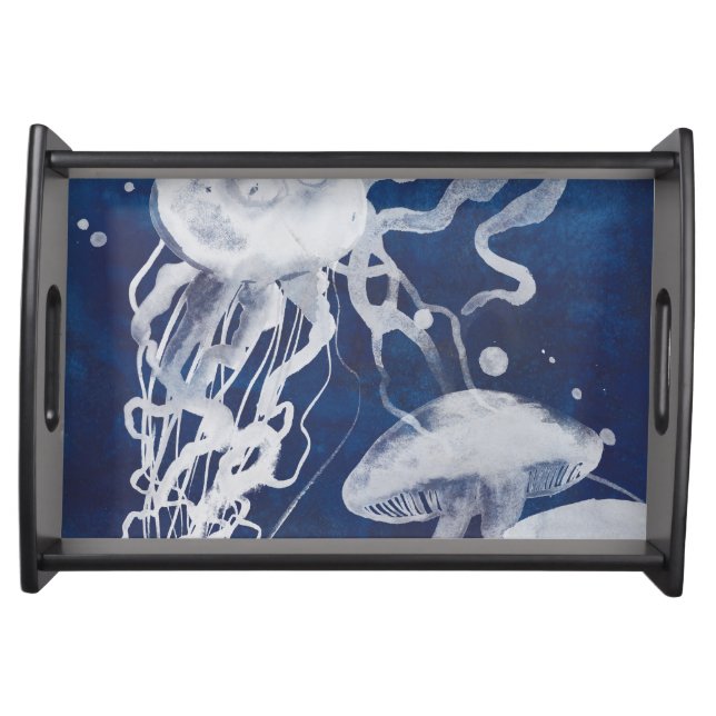 Jellyfish on Navy Background Serving Tray (Front)