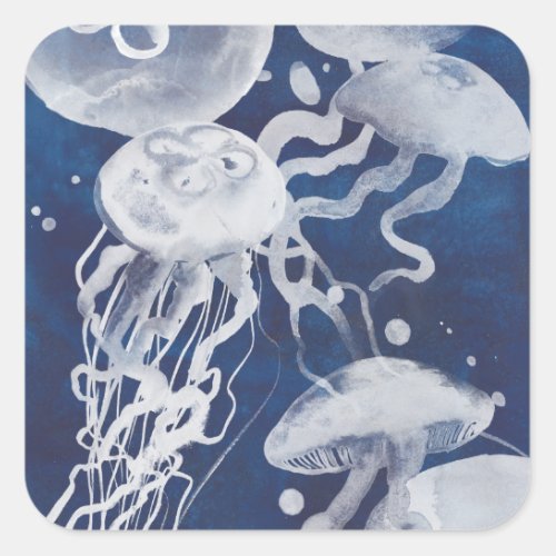 Jellyfish on Navy Background Square Sticker