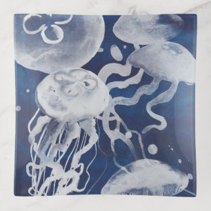 Jellyfish on Navy Background Trinket Tray