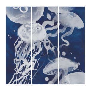 Jellyfish on Navy Background Triptych