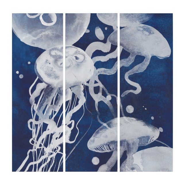 Jellyfish on Navy Background Triptych (Front)