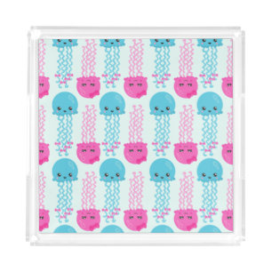 Jellyfish Pattern, Cute Jellyfish, Sea Animals Acrylic Tray