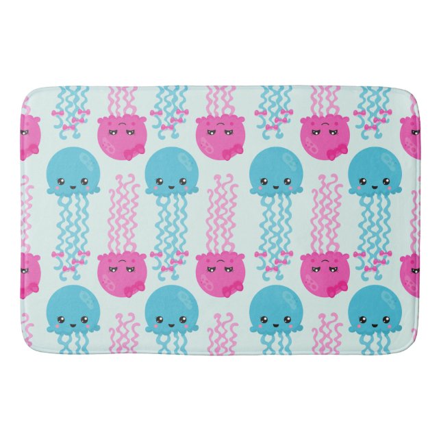Jellyfish Pattern, Cute Jellyfish, Sea Animals Bath Mat (Front)