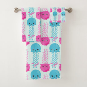 Jellyfish Pattern, Cute Jellyfish, Sea Animals Bath Towel Set