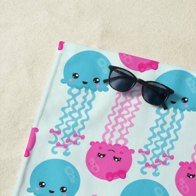 Jellyfish Pattern, Cute Jellyfish, Sea Animals Beach Towel (In Situ)