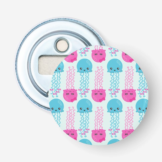 Jellyfish Pattern, Cute Jellyfish, Sea Animals Bottle Opener (Front)