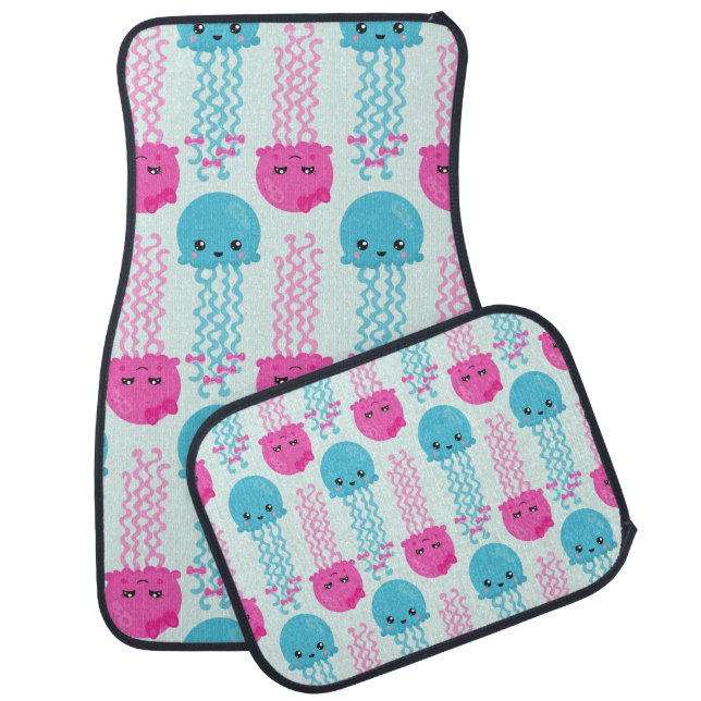 Jellyfish Pattern, Cute Jellyfish, Sea Animals Car Floor Mat (Set)
