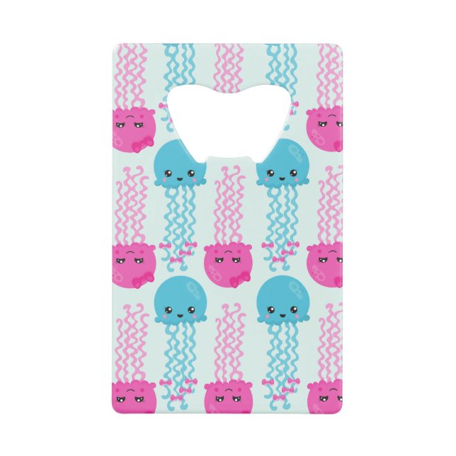 Jellyfish Pattern, Cute Jellyfish, Sea Animals Credit Card Bottle Opener (Front)