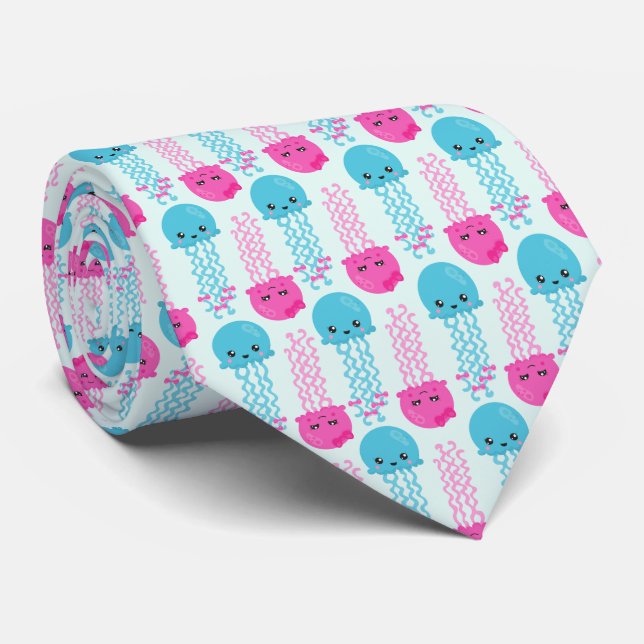 Jellyfish Pattern, Cute Jellyfish, Sea Animals Neck Tie (Rolled)