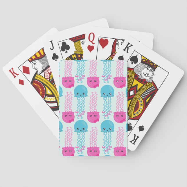 Jellyfish Pattern, Cute Jellyfish, Sea Animals Poker Cards (Back)