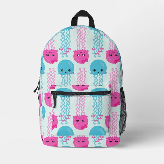 Jellyfish Pattern, Cute Jellyfish, Sea Animals Printed Backpack (Front)