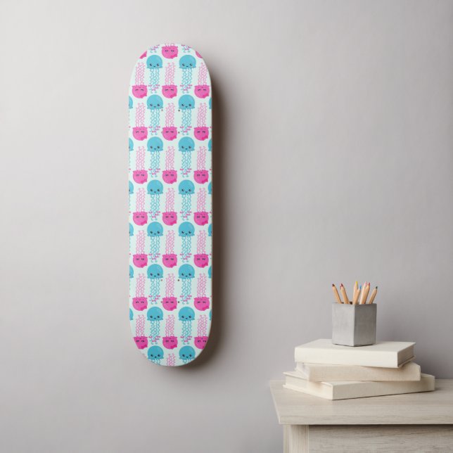 Jellyfish Pattern, Cute Jellyfish, Sea Animals Skateboard (Wall Art)