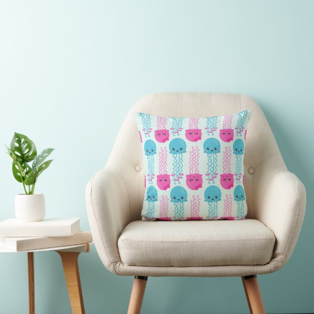 Jellyfish Pattern, Cute Jellyfish, Sea Animals Throw Pillow (Chair)
