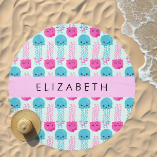Jellyfish Pattern, Cute Jellyfish, Sea, Your Name Beach Towel
