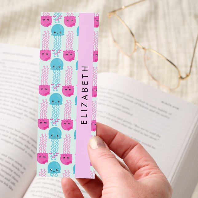 Jellyfish Pattern, Cute Jellyfish, Sea, Your Name Bookmarks (Hand)