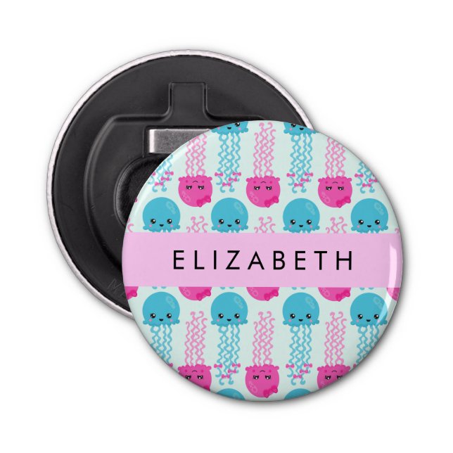 Jellyfish Pattern, Cute Jellyfish, Sea, Your Name Bottle Opener (Front)