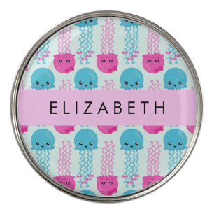 Jellyfish Pattern, Cute Jellyfish, Sea, Your Name Golf Ball Marker