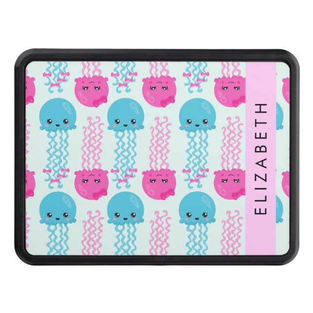 Jellyfish Pattern, Cute Jellyfish, Sea, Your Name Hitch Cover (Front)