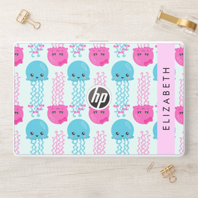 Jellyfish Pattern, Cute Jellyfish, Sea, Your Name HP Laptop Skin (Desk)
