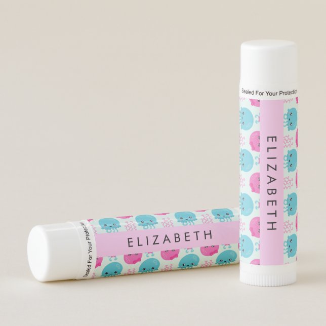 Jellyfish Pattern, Cute Jellyfish, Sea, Your Name Lip Balm (Front)