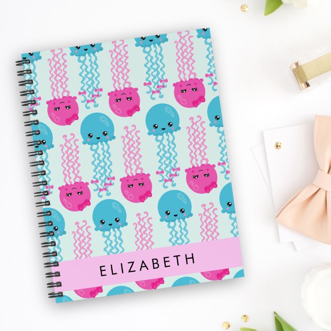 Jellyfish Pattern, Cute Jellyfish, Sea, Your Name Notebook (Creator Uploaded)