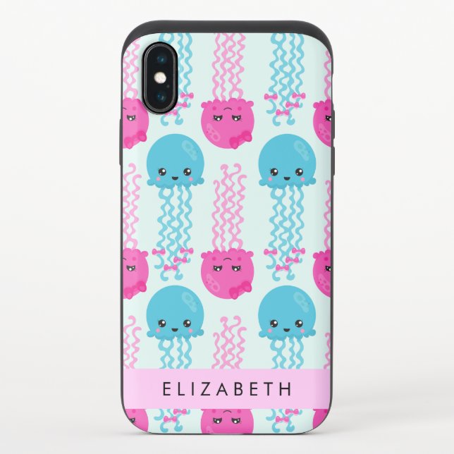 Jellyfish Pattern, Cute Jellyfish, Sea, Your Name Uncommon iPhone Case (Back)