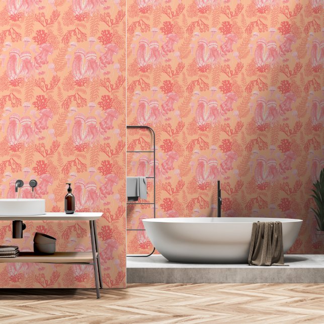 Jellyfish Peach Fuzz Wallpaper (Bathroom)
