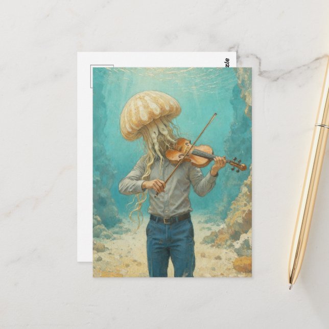 Jellyfish Person Making Music in the Sea Postcard (Front/Back In Situ)