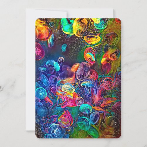 Jellyfish psychedelic art colorful jellyfish  holiday card