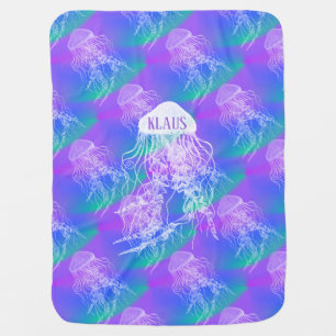 Jellyfish Purple Blue Floating Personalized Baby Baby Blanket