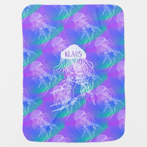 Jellyfish Purple Blue Floating Personalized Baby Baby Blanket