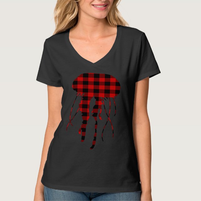 Jellyfish Red Buffalo Plaid Salp Matching Family P T-Shirt (Front)