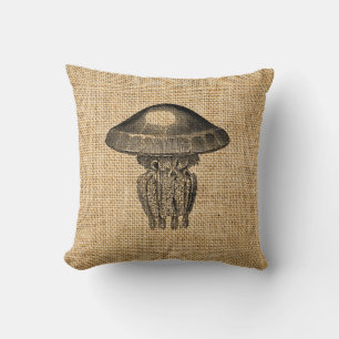 Jellyfish Rustic Burlap Accent Pillows