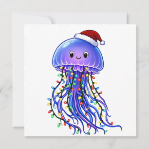 Jellyfish Santa Hat Christmas Lights Merry Jellyma Invitation