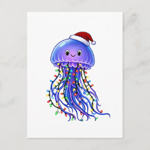 Jellyfish Santa Hat Christmas Lights Merry Jellyma Invitation Postcard