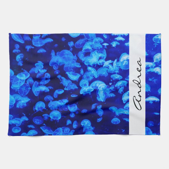Jellyfish, Sea Animals, Sea Life, Your Name Kitchen Towel (Horizontal)