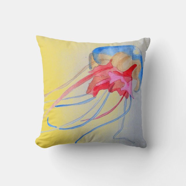Jellyfish sea creature original art illustration throw pillow (Front)