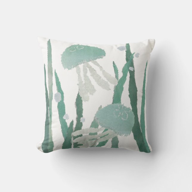 Jellyfish, Seaweeds, Ocean, Beach-Theme Outdoor Pillow (Front)