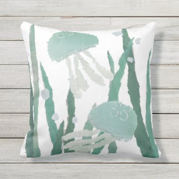 Jellyfish  Seaweeds  Ocean  Beach-theme Outdoor Pillow by BlessHue at Zazzle