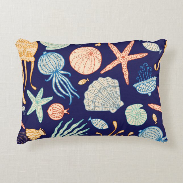 Jellyfish Shells Fish Algae Pattern Accent Pillow (Front)