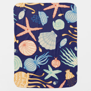 Jellyfish Shells Fish Algae Pattern Baby Blanket