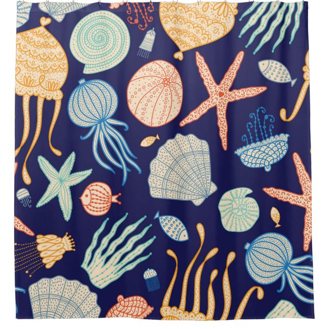 Jellyfish Shells Fish Algae Pattern Shower Curtain (Front)