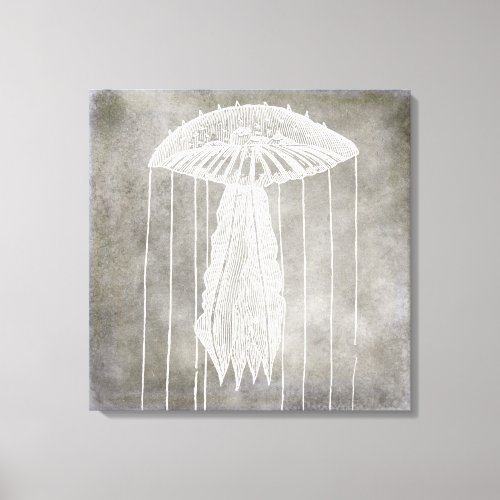 Jellyfish Silver Pewter Gray Coastal Watercolor Canvas Print