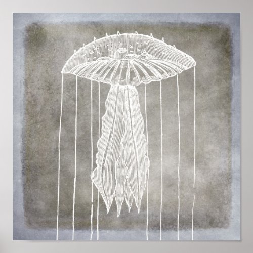 Jellyfish Silver Pewter Gray Coastal Watercolor Poster