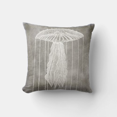 Jellyfish Silver Pewter Gray Coastal Watercolor Throw Pillow