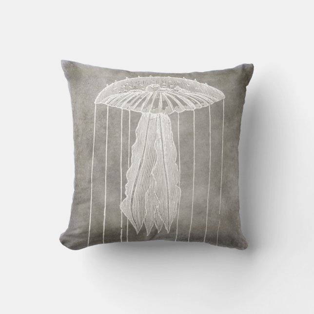 Jellyfish Silver Pewter Gray Coastal Watercolor Throw Pillow (Front)