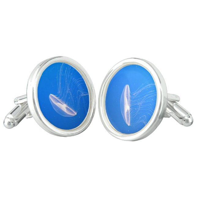 Jellyfish Tentacles Bright Blue Sea Cufflinks (Angled)